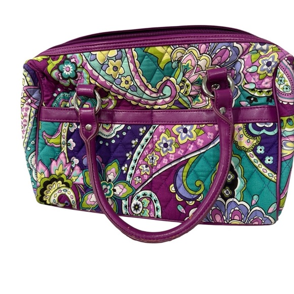 Vera Bradley Heather Purple Paisley Purse Two leather Handles Zip Pockets 2013 - Picture 7 of 13